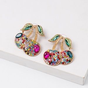 Multi color stone double cherry drop fashion style earrings